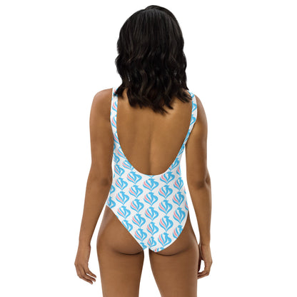 Trans Pride Coloured 'le Coq Transgenre' White Scoop-Back High-Cut Swimsuit tunnellsCo.