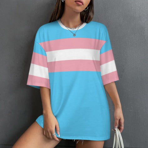 S-5XL Blue Pink White Pride Drop-Shoulder  T-Shirt