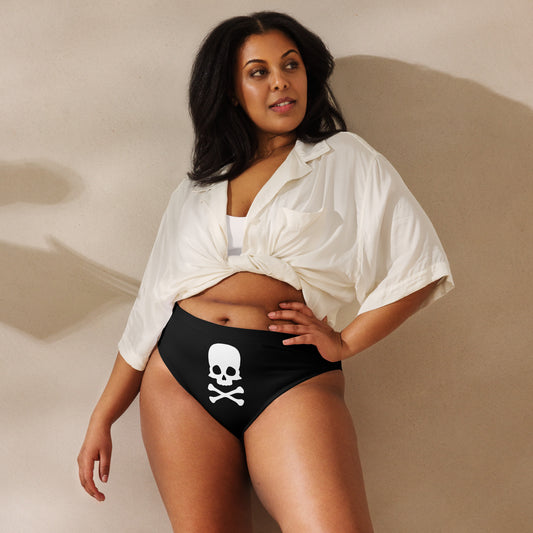 White Skull & Cross Bone Black High-Waisted High-Cut Tucking Panty tunnellsCo.