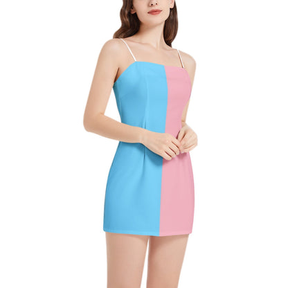 Blue Pink White Trans Pride Square Neck Spaghetti-Strap Mini Chiffon Dress
