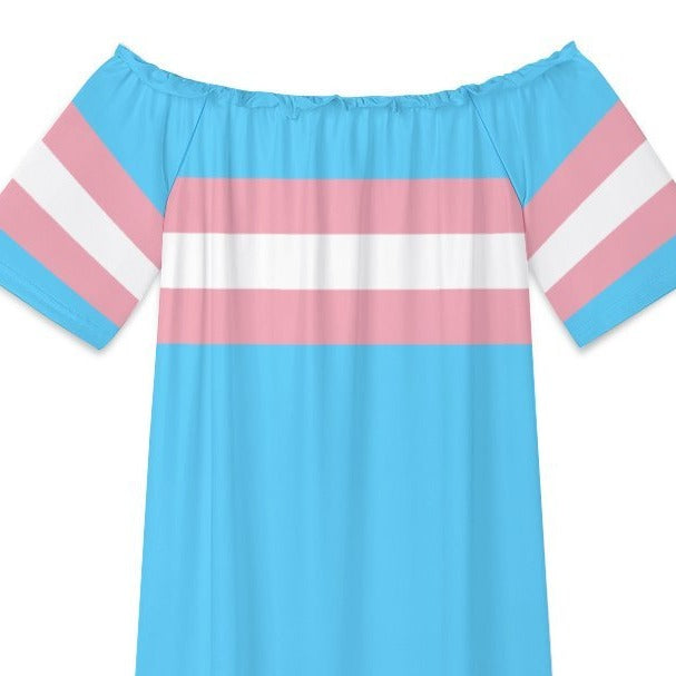 Blue Pink White Pride Off-The-Shoulder Loose Casual Dress