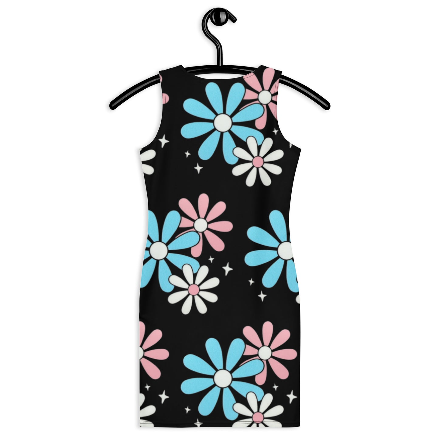 Blue Pink White Big Daisies Series Pride Black Body-Hugging Dress