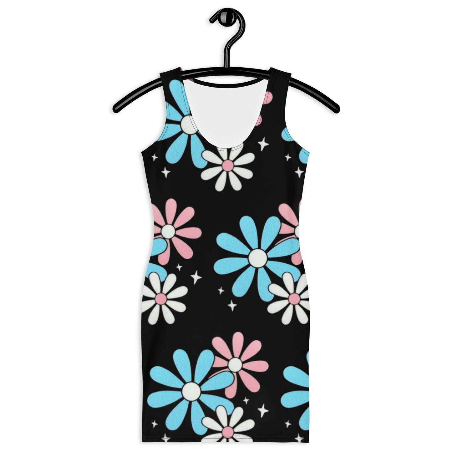 Blue Pink White Big Daisies Series Pride Black Body-Hugging Dress