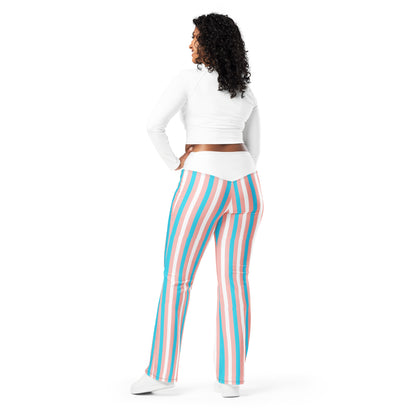 2XS - 6XL Blue Pink White Pride Candystriped Flared Street Leggings