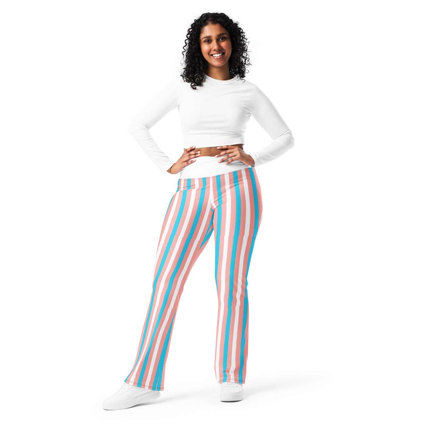 2XS - 6XL Blue Pink White Pride Candystriped Flared Street Leggings