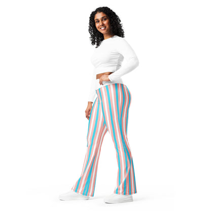 2XS - 6XL Blue Pink White Pride Candystriped Flared Street Leggings