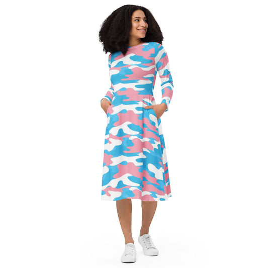 Plus Size Trans Coloured Pride Camouflage Fitted Jersey Dress