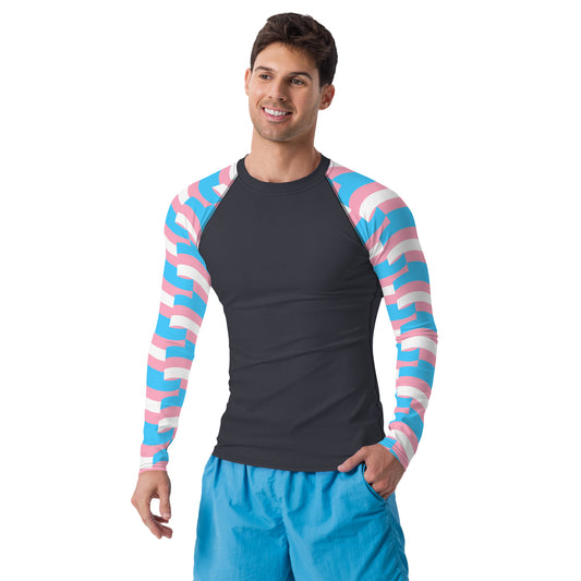 Blue Pink White Pride Mosaic Sleeves Light Compression Fit Boyfriend Base Layer Shirt