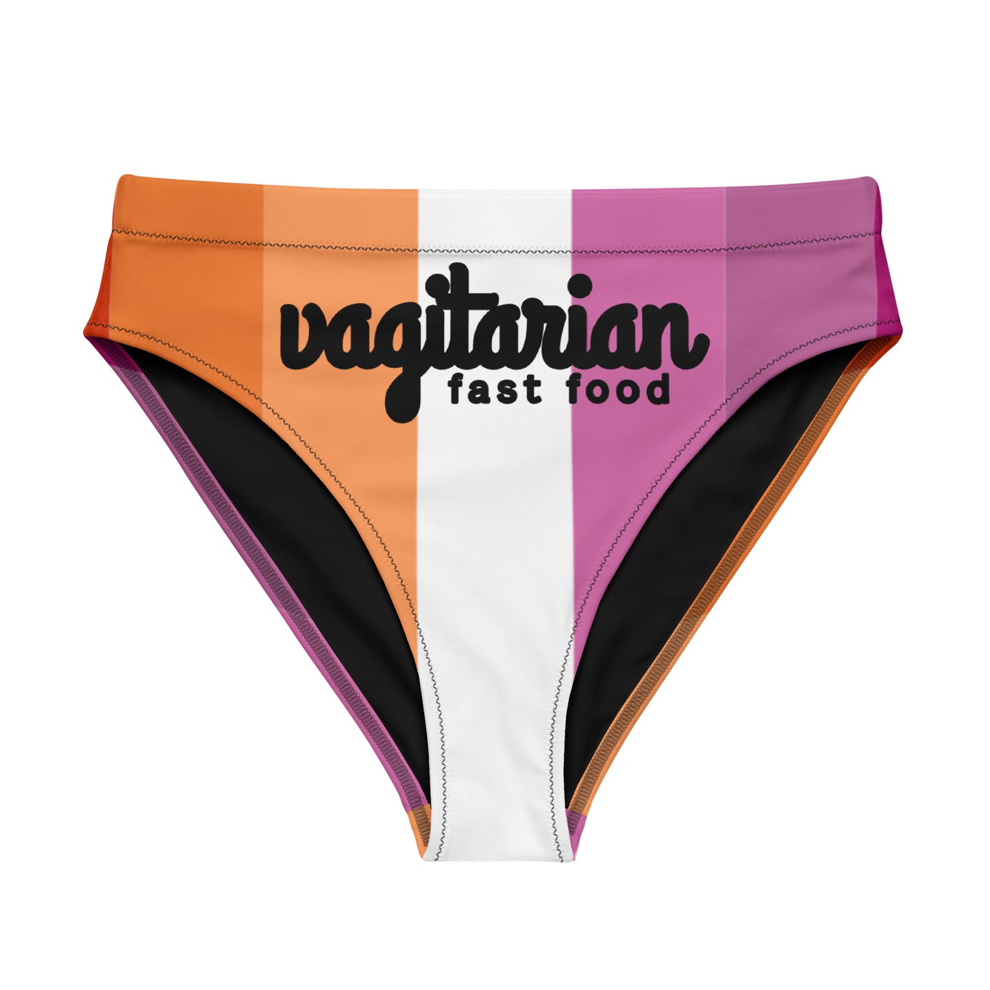 Orange White Pink Pride 'Vagitarian Fast Food' High-Waisted High-Cut Leg Gym, Fitness, Dance Panty