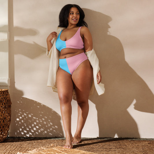 Blue Pink White Paris Pride Recycled High-Waisted Bikini Twin-Set