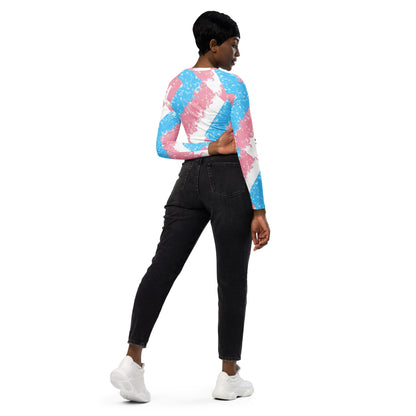 Trans Coloured Trans Pride Recycled Raglan-Sleeve White Sports Cropped Top