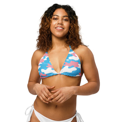 Teen - Plus Size Blue Pink White Pride Camouflage Recycled String Bikini Top