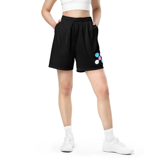 Blue Pink White Pride 'Five Dots' Black Mesh Workout Shorts