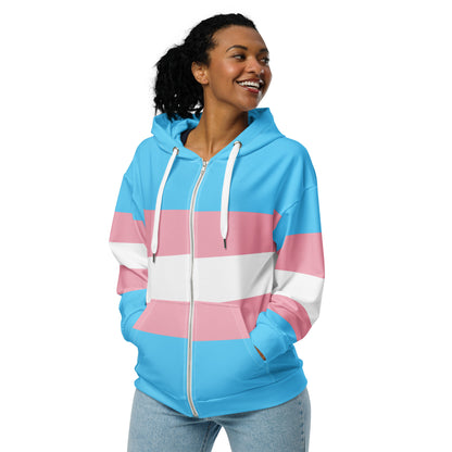 Teen - Plus Size All-Over Blue Pink White Pride Zipper Hoodie