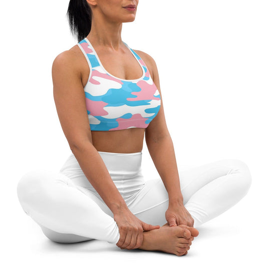 Blue Pink White Pride Camouflage Racer Back Sports Fitness Bra