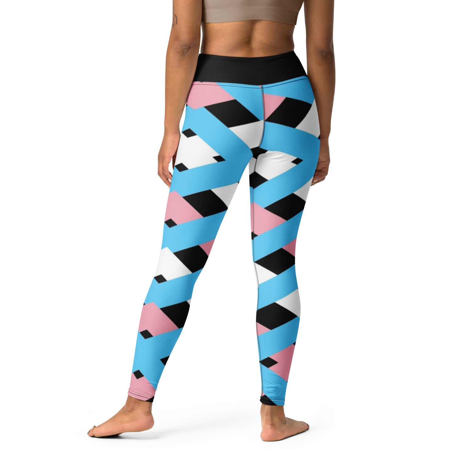 Blue Pink White Pride Lattice Series Black High-Waisted Lightweight Casual Fitness-Yoga Pants