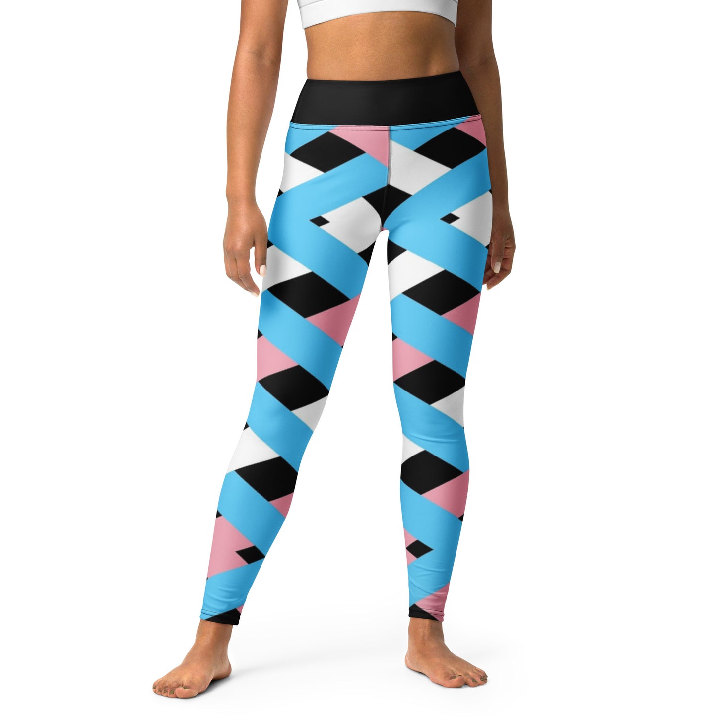 Blue Pink White Pride Lattice Series Black High-Waisted Lightweight Casual Fitness-Yoga Pants