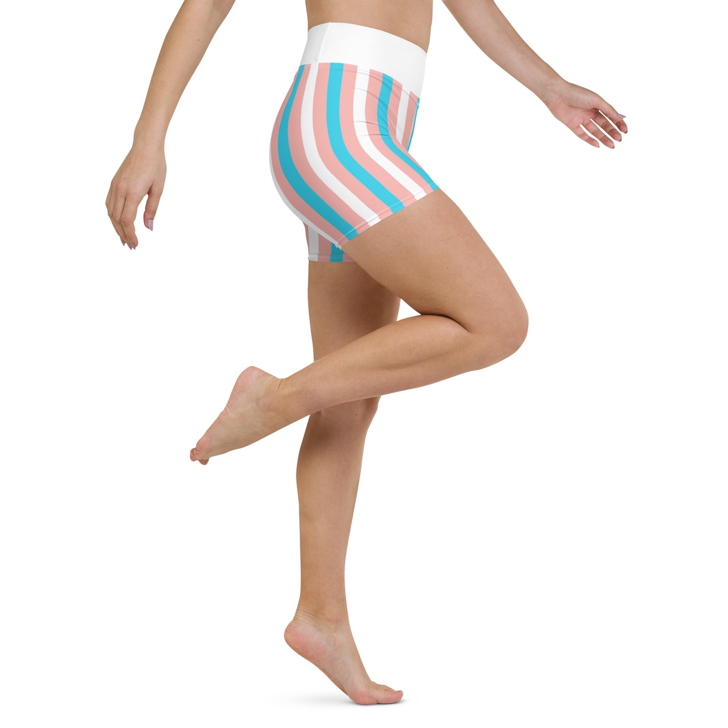 Teen Blue Pink White All-Over Pride Candy Striped Pilates & Yoga Fitness Shorts