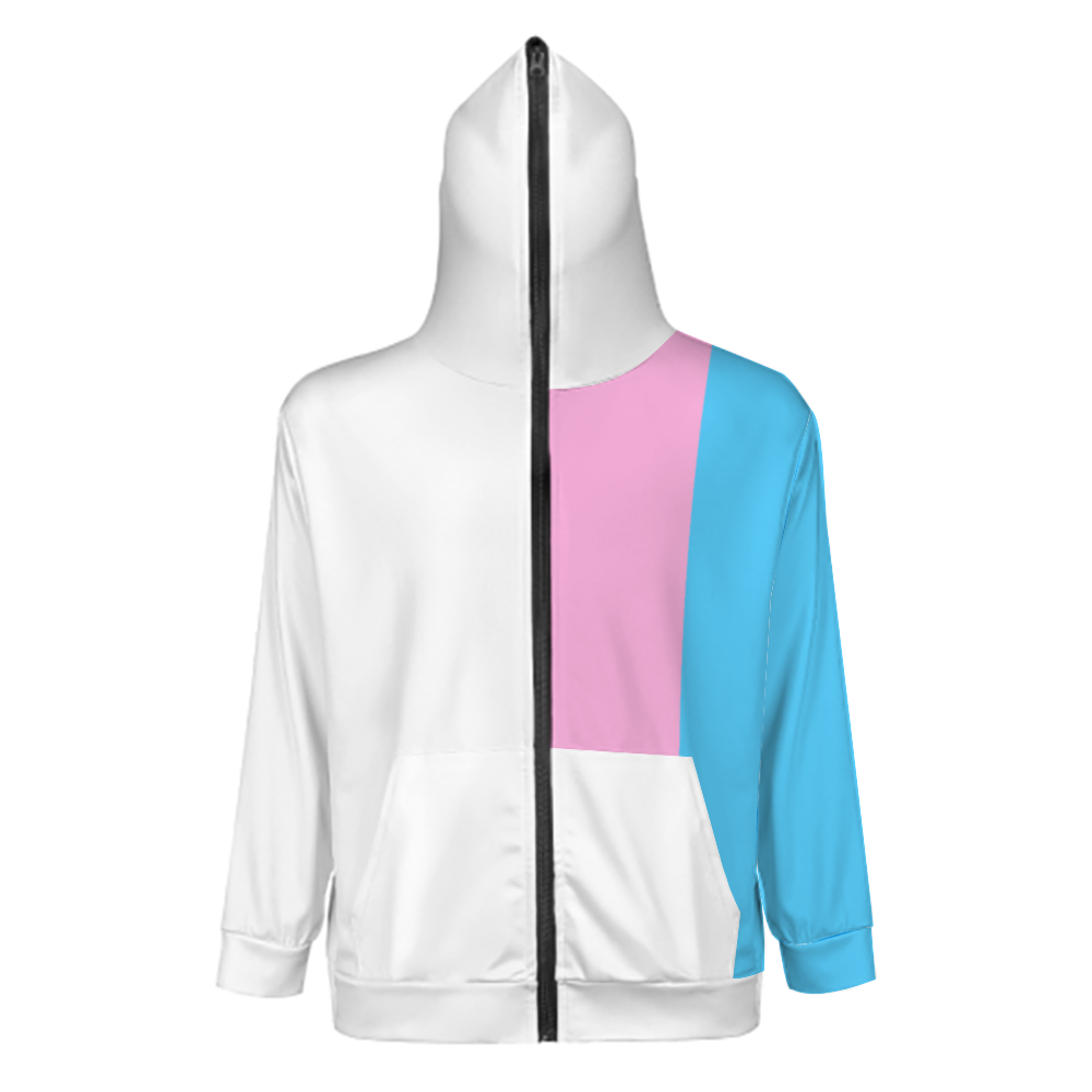 Teen Blue Pink White Full-Zip-Up Causal Long-Sleeved Hoodies