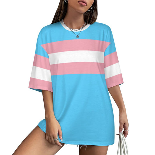 S-5XL Blue Pink White Pride Drop-Shoulder  T-Shirt