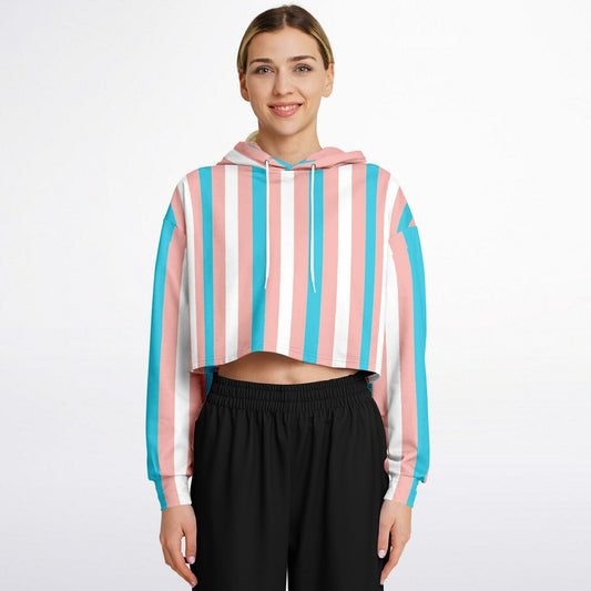 Blue Pink White Pride Candy Striped Cropped Hoodie