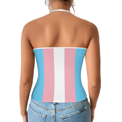 2XS - 2XL Teen Blue Pink White Pride V-neck Halter Open Back Tank Top