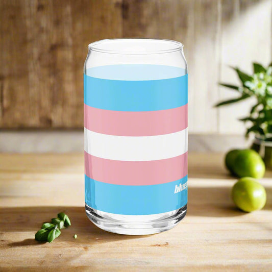 Blue Pink White Pride Soda Can-Shaped Glass