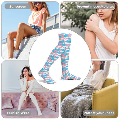 Blue Pink White Camouflage Knee High Stockings