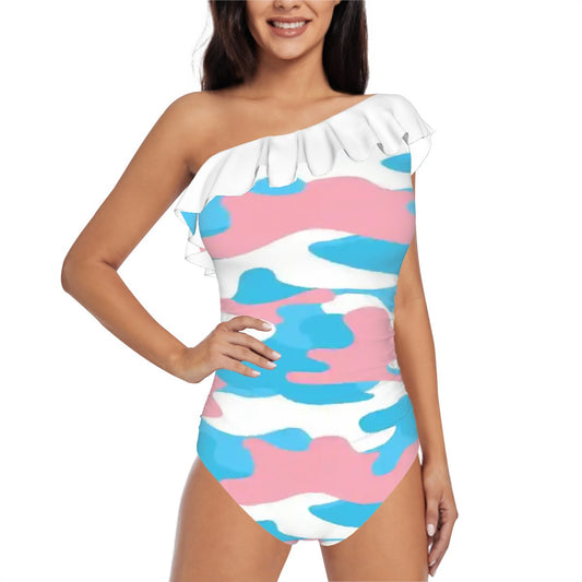 Blue Pink White Pride Camouflage Asymmetrical Swimsuit