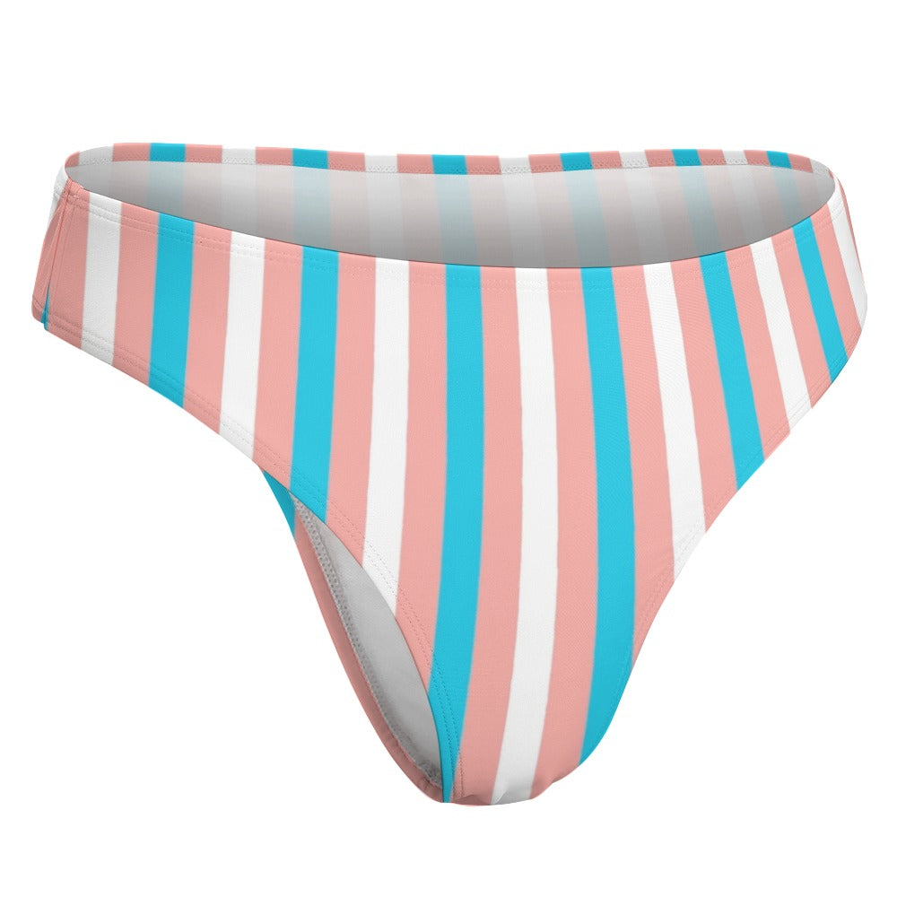 Blue Pink White Pride Candy Striped Ice Silk T-Back Non-Tucking Thongs