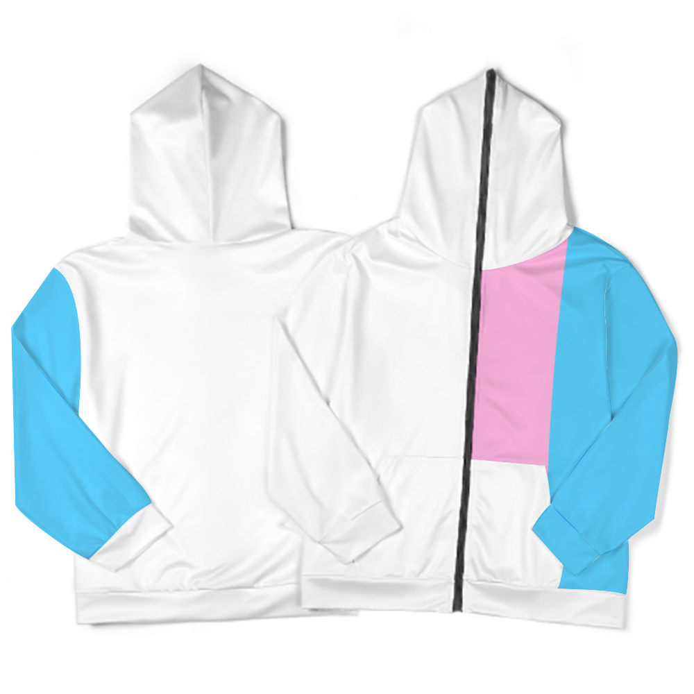 Teen Blue Pink White Full-Zip-Up Causal Long-Sleeved Hoodies