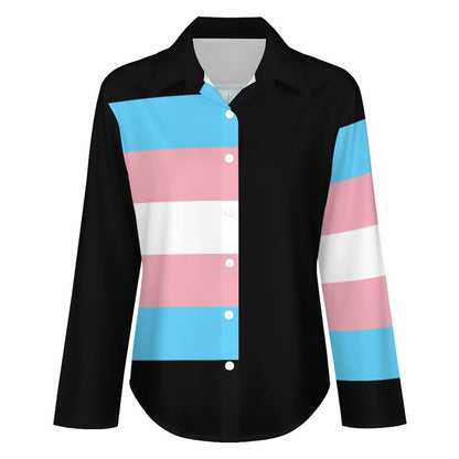 S-8XL Blue Pink White Pride Long Sleeve Blouse