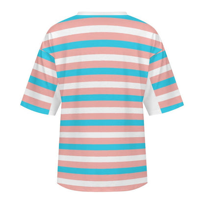 S-5XL Blue Pink White Pride Candy Striped Drop-Shoulder T-Shirt