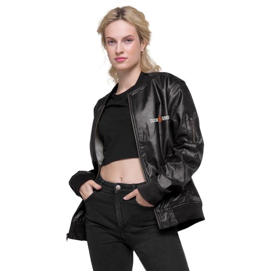 XS-3XL Tuck&Simon Casual Vegan Leather Bomber Jacket