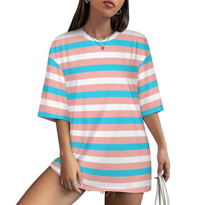 S-5XL Blue Pink White Pride Candy Striped Drop-Shoulder T-Shirt