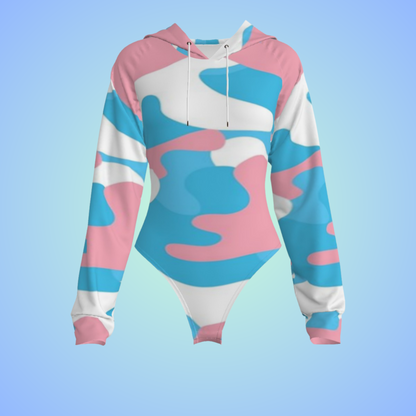 Blue Pink White Teen Pride Skinny-Fit Long Sleeved Hooded Bodysuit