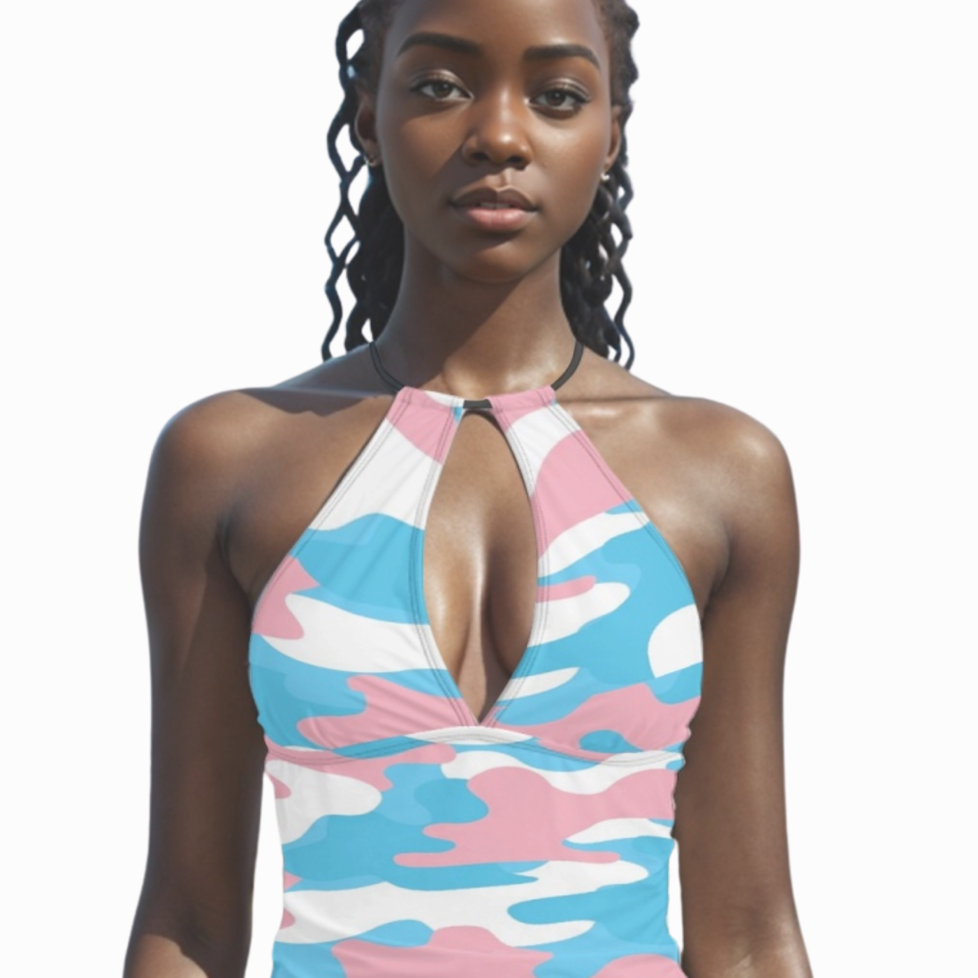 XS-2XL Blue Pink White Pride Camo Halter-Top Two-Piece Swimsuit
