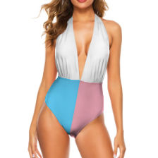 Trans Coloured Trans Pride Extremely Deep Tie-Back Open-Back Swimsuit