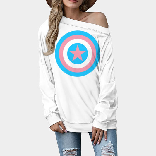 Plus Size Blue Pink White Pride Shield Slouchy Fit Sweatshirt
