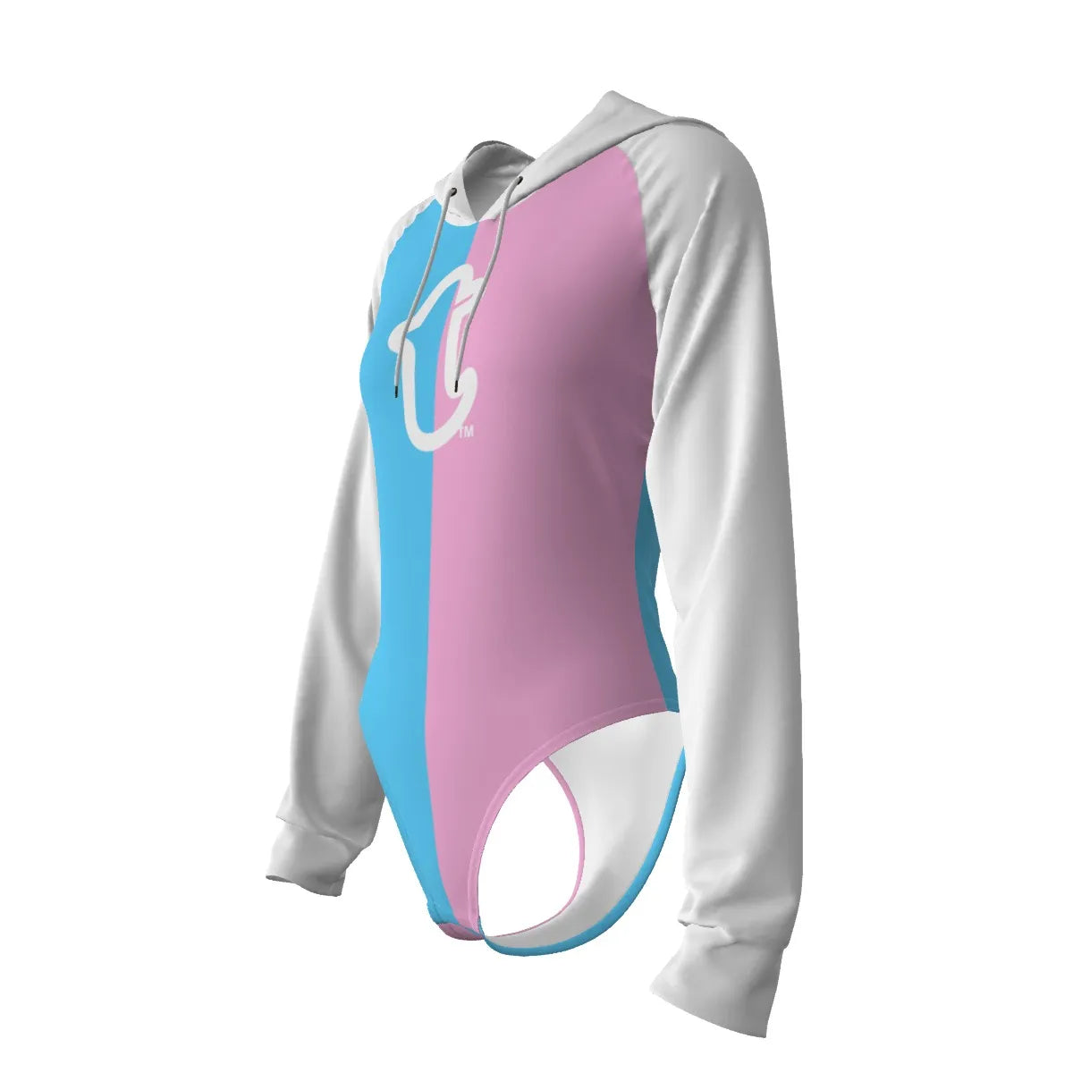 Teen Blue Pink White Pride Raglan Sleeve Hooded Bodysuit