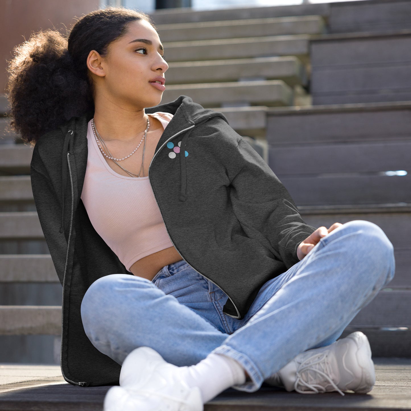 Blue Pink White Pride 'Five Dots' Fleece Zip-Up Hoodie