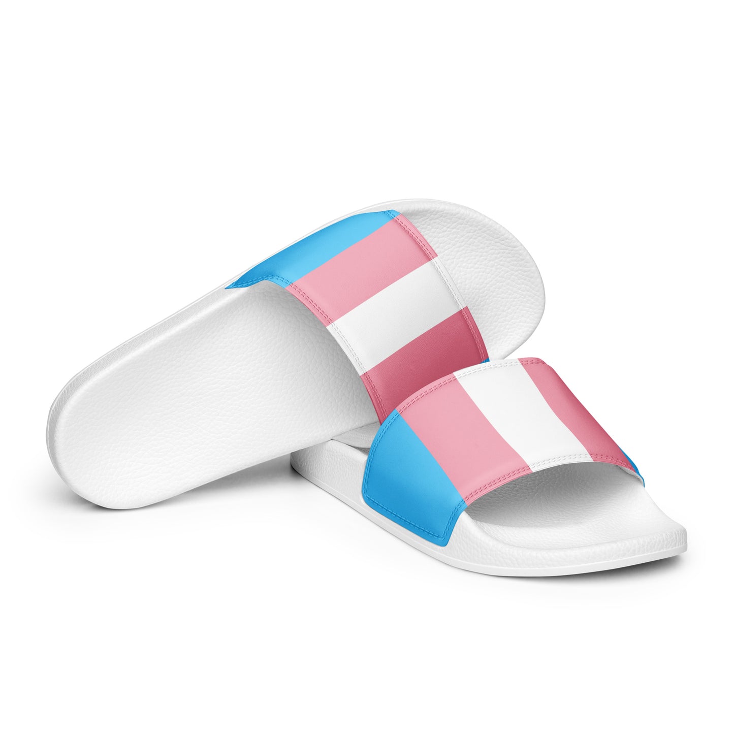 Blue Pink White All Over Trans Pride Vegan Leather Slides