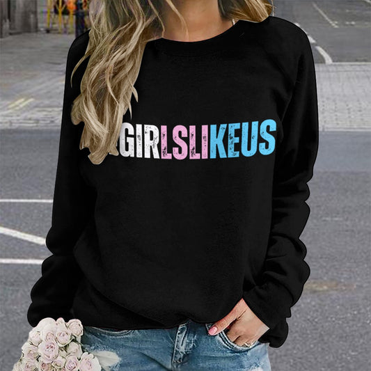 Blue Pink White 'GIRLSLIKEUS' Hashtag Black Raglan Sleeved Sweatshirt