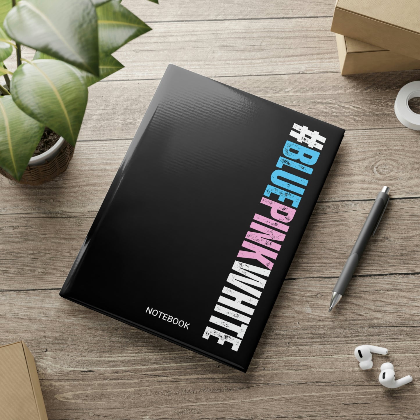 Blue Pink White #BLUEPINKWHITE Series Black Puffy Cover Notebook