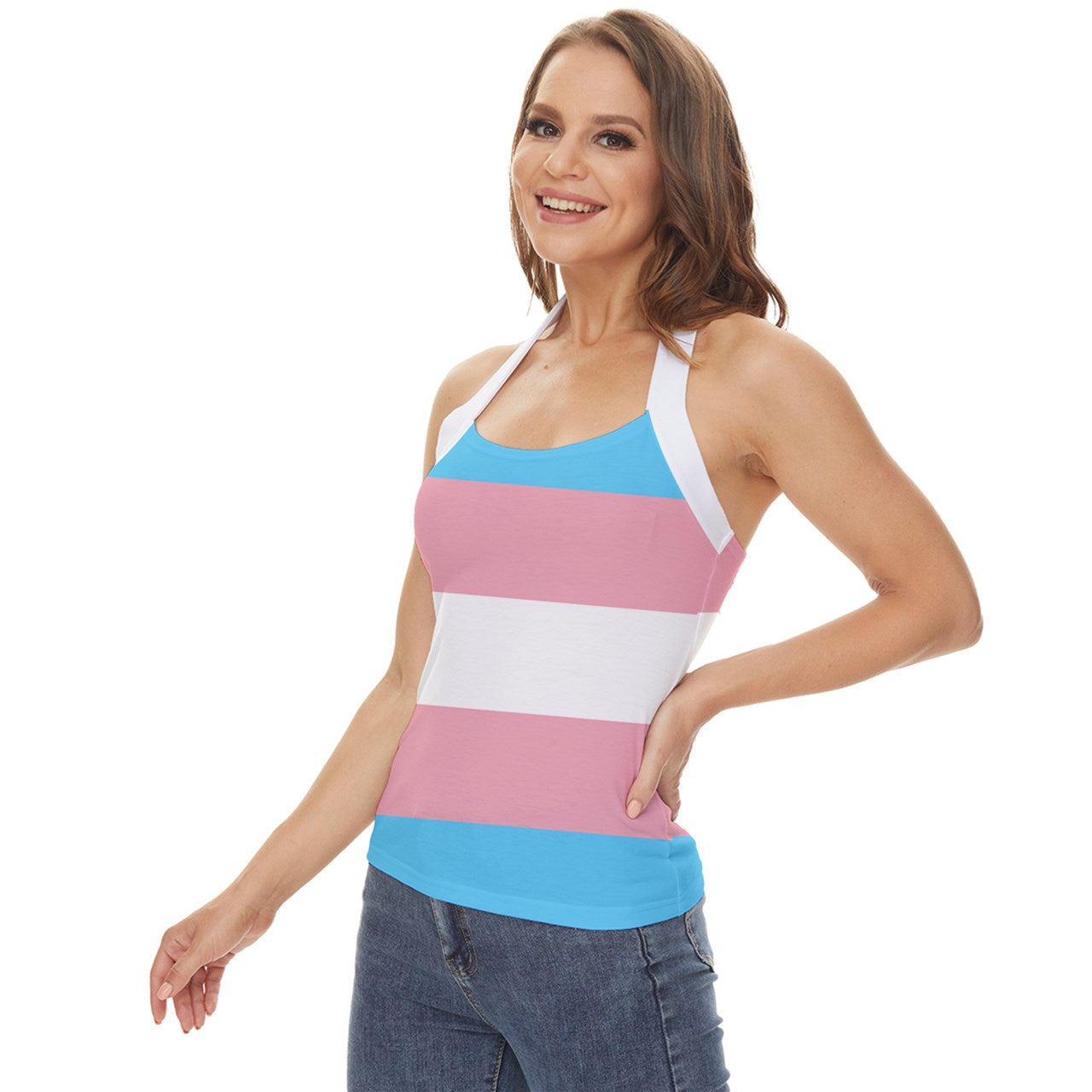 Plus Size Blue Pink White All Over Pride Halter Top