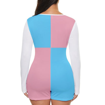 Teen-Plus Size Blue Pink White Harlequin Short Romper