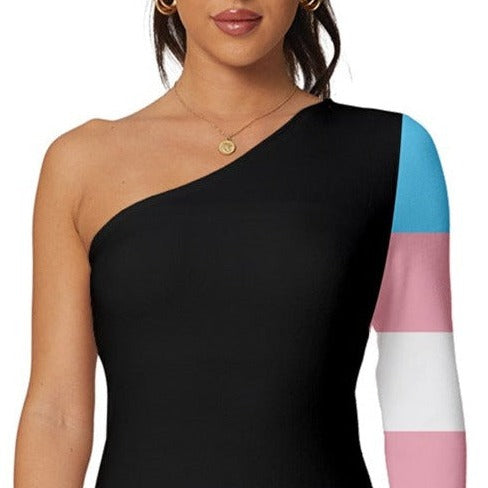 Teen - Plus Size Blue Pink White Pride Black Long-Sleeve One Shoulder Mini Dress