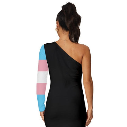 Teen - Plus Size Blue Pink White Pride Black Long-Sleeve One Shoulder Mini Dress