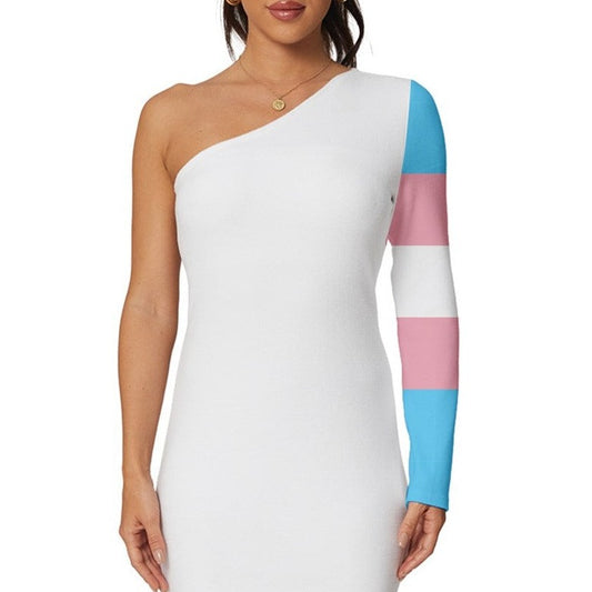 Blue Pink White Pride White Long-Sleeve One Shoulder Mini Dress