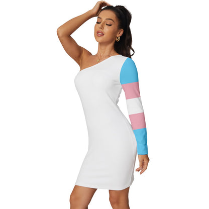 Blue Pink White Pride White Long-Sleeve One Shoulder Mini Dress